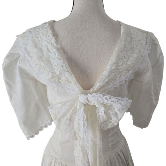 70s/80s Jessica Mcclintock Gunne Sax Creamy White Floral Print Lace Dress 8 - Picture 5 of 16
